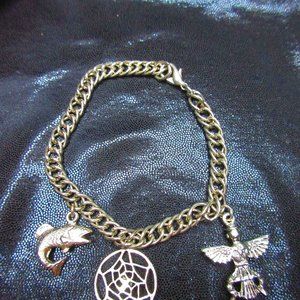 Aztec Inspired Chain Bracelet With 3 Charms With Lobster Claw Clasp